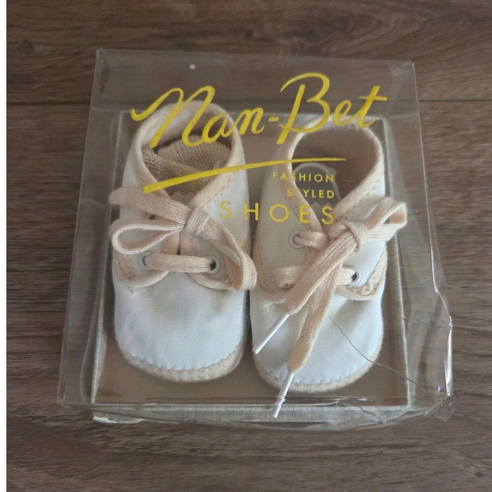 Nan Bet Fashion Styled Vintage Shoes Baby Cream Canvas Lace‎ Up Crib Shoes